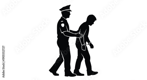 A police officer escorts a suspect in handcuffs depicting a moment of law enforcement and control silhouette high quality professional detailed