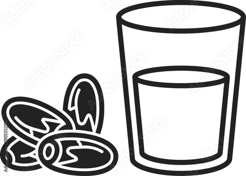 Dates and glass of water for iftar, traditional items used to break fast during ramadan, simple yet essential food and drink for muslim celebrations