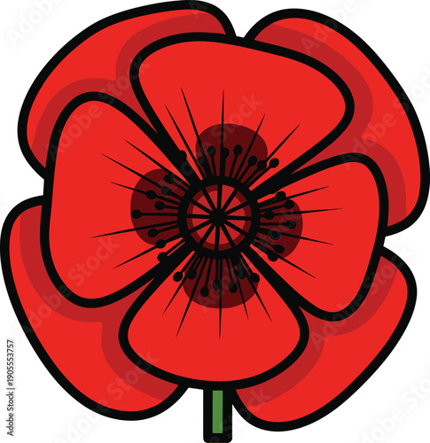 Red Poppy Flower Illustration Design Element.