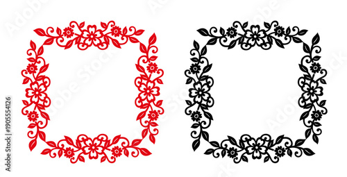 Floral Square Frame Set in Red and Black