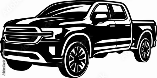 Black and White Pickup Truck Vector Graphic - Modern 4x4 Off-Road Vehicle Silhouette Illustration