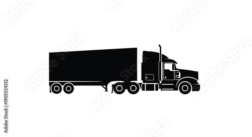 A stark black silhouette of a large semi trailer truck showcasing industrial transport and logistics silhouette high quality professional detailed modern elegant stylish