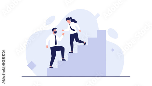Teamwork helping colleague ascend stairs, career growth, success, mentorship, business concept