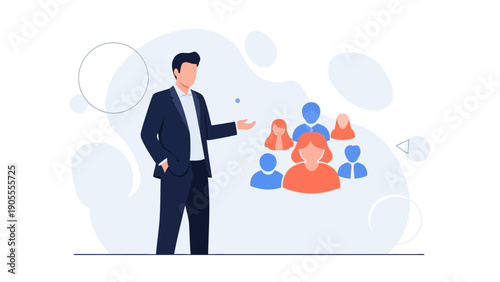 Business Leader Presenting to Diverse Group of People, Teamwork Concept