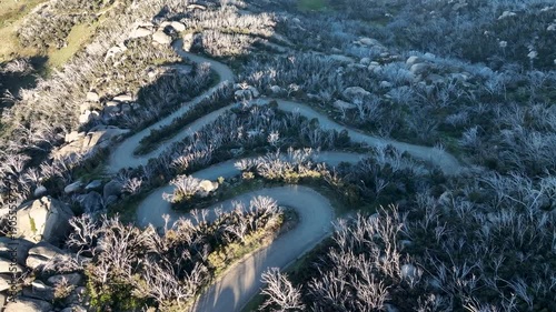 Winding Roads of Mt. Buffalo: Aerial View of Car Driving Through the Mountain Pass