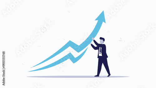 Businessman holding up upward trending arrow graph, business growth concept