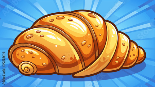Cartoon vector illustration of a fresh buttery croissant in simple flat bakery food style