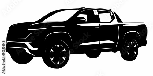 Modern Pickup Truck Silhouette Icon - 4x4 Off-Road Adventure Vector