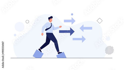 Businessman stepping forward on blocks towards success and goals