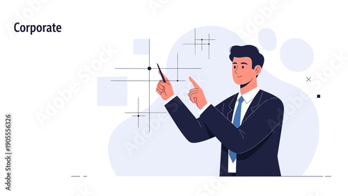 Businessman pointing at abstract financial graph, corporate strategy planning