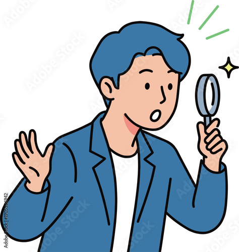 虫眼鏡で発見する人物イラスト 調査・チェック・気づきのビジネスシーン