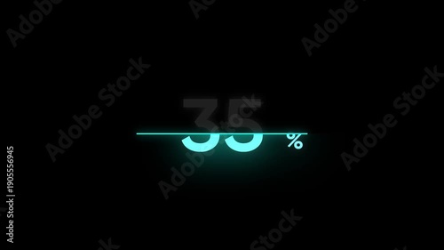 Glowing neon blue progress bar with percentage indicator on black background loading twenty one percent