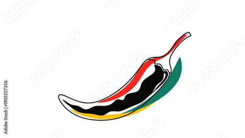 Spicy red chili pepper illustration with vibrant abstract color splashes in a clean and modern continuous line art style.