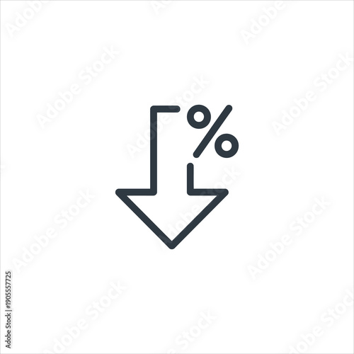A black and white icon of a downward arrow with a percent sign