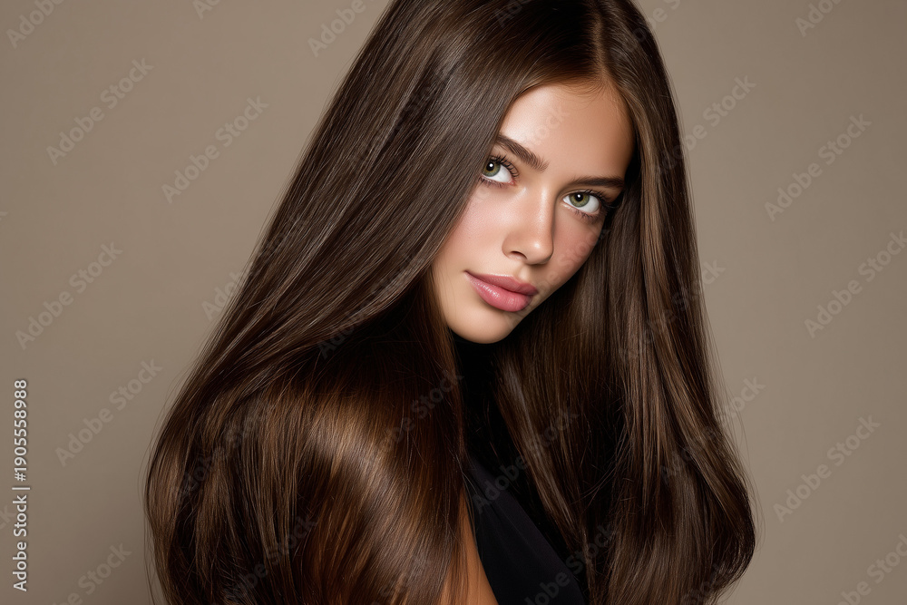 Naklejka premium Haircare advertising image showcasing strength and shine. 