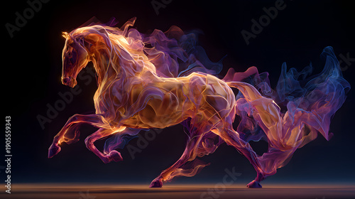 Wallpaper Mural Fiery glowing horse with smoke on red background for Chinese New Year Torontodigital.ca