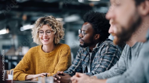 Wallpaper Mural Candid moment of an interracial business team discussing ideas in a modern office setting during the afternoon Torontodigital.ca