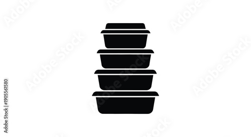 Stack of black food containers in a simple graphic silhouette