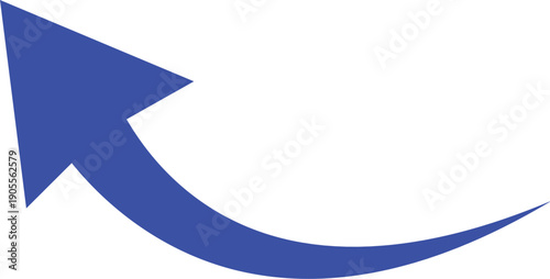 Blue Arrow Pointing Downward with Curved Tail on White Background