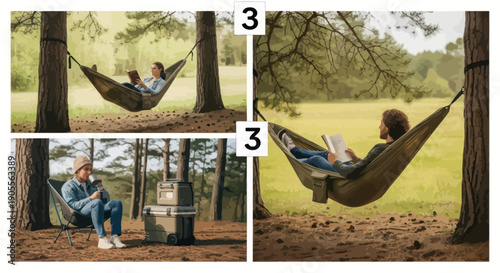 Relaxing in a Hammock, Reading a Book in the Forest