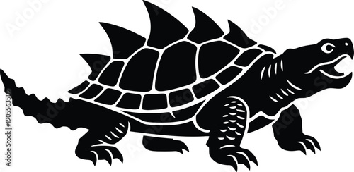 Alligator Snapping Turtle Silhouette Vector | Prehistoric Reptile Mascot for Tough Branding Logos