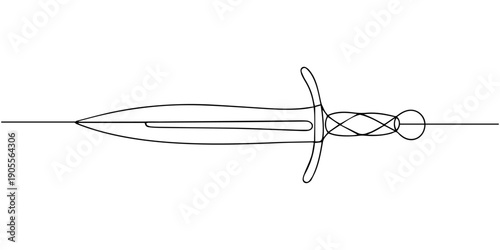dagger continuous one line drawing, Single continuous line drawing sword icon, metal sword, European straight swords, Asia sword, realistic sword isolated. European straight swords. Daggers and knife.