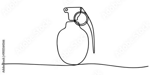 grenade continuous one line drawing, Continuous single line drawing of grenades isolated on white background. The equipment for war. Army weapon concept. Shield with gun vector illustration minimalism