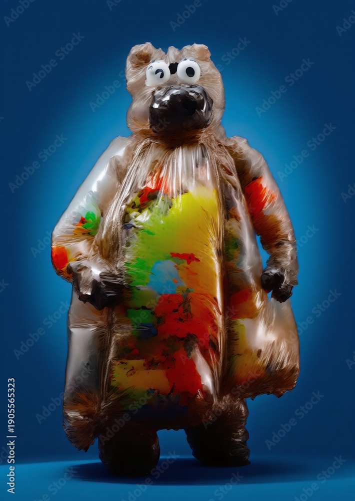 Obraz premium Plastic bag figurine with colorful trash puffs