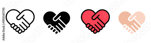 Heart handshake icon vector. Partnership agreement and charity support love symbol set. Vector illustration