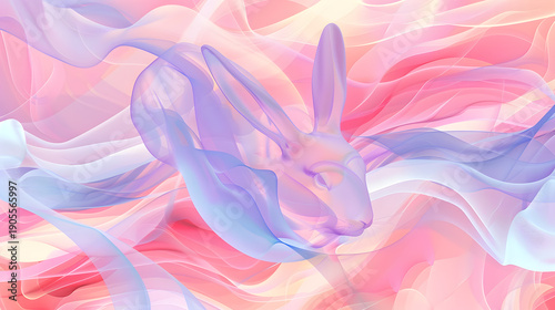 Abstract pink background with Easter rabbit in shimmering colours 