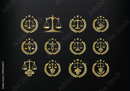Modern Law golden logo set  scales justice law firm logo Concepts luxury justice lawyer logo vector design	