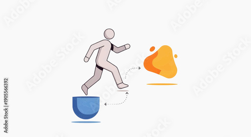 Person stepping from blue to orange opportunity with dynamic movement