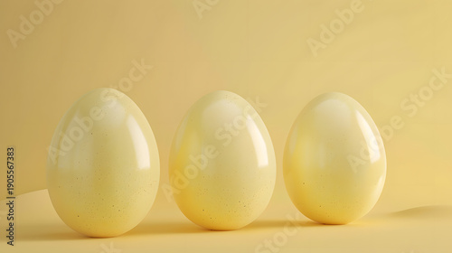 Three golden eggs on yellow background