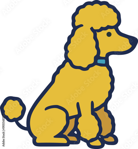 スタンダードプードルのフラットベクターイラスト 座りポーズの犬キャラクター素材
