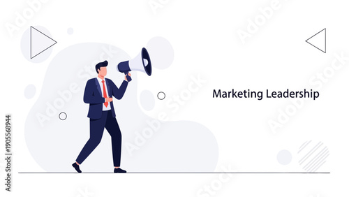 Businessman with Megaphone Announcing Marketing Leadership Strategy