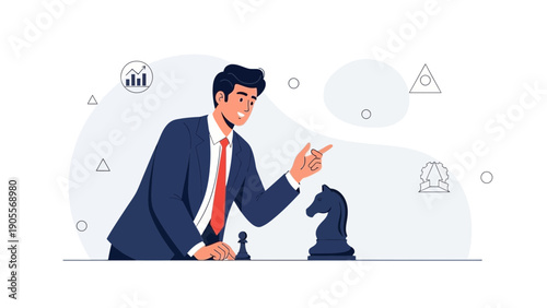 Businessman playing chess, strategic planning and decision making concept