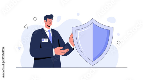 Businessman Holding Shield for Protection and Security Concept