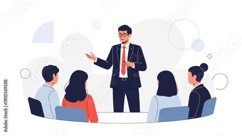 Business Meeting: Speaker Leading Discussion with Colleagues in Office