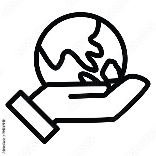 Hand holding world outline icon vector design good for web or mobile app