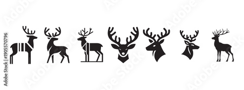 Deer and stag illustrations: majestic antlers and heads, forest wildlife vector icons