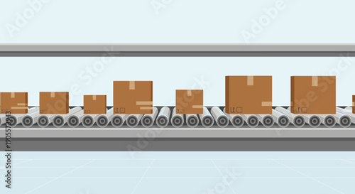 Cardboard Boxes on Conveyor Belt System.