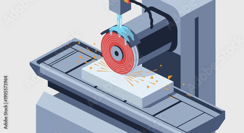 CNC Milling Machine Cutting Metal Block.
