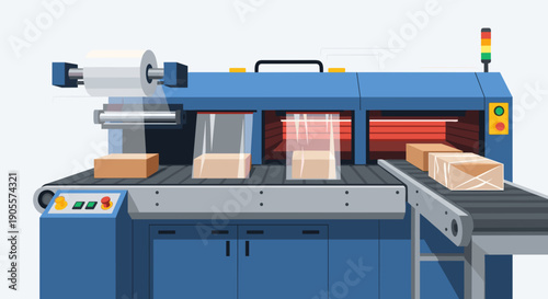 Industrial Packaging Machine with Cardboard Boxes.