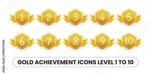 Game Level Badge Set Template – Gold Achievement Icons Level 1 to 10 Vector