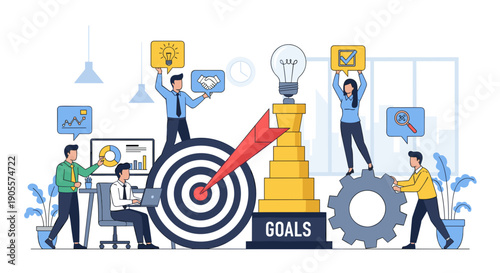 Team Achieving Goals with Teamwork Success.
