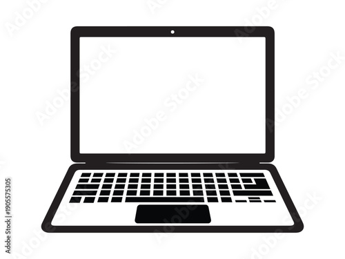 Laptop computer icon in bold black and white flat vector style