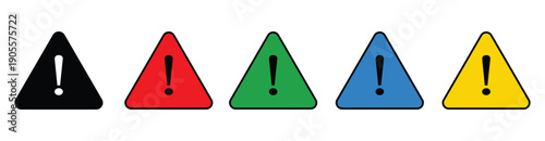Warning and attention icons set. Caution alarm and danger signs. Attention symbols triangles with exclamation marks.