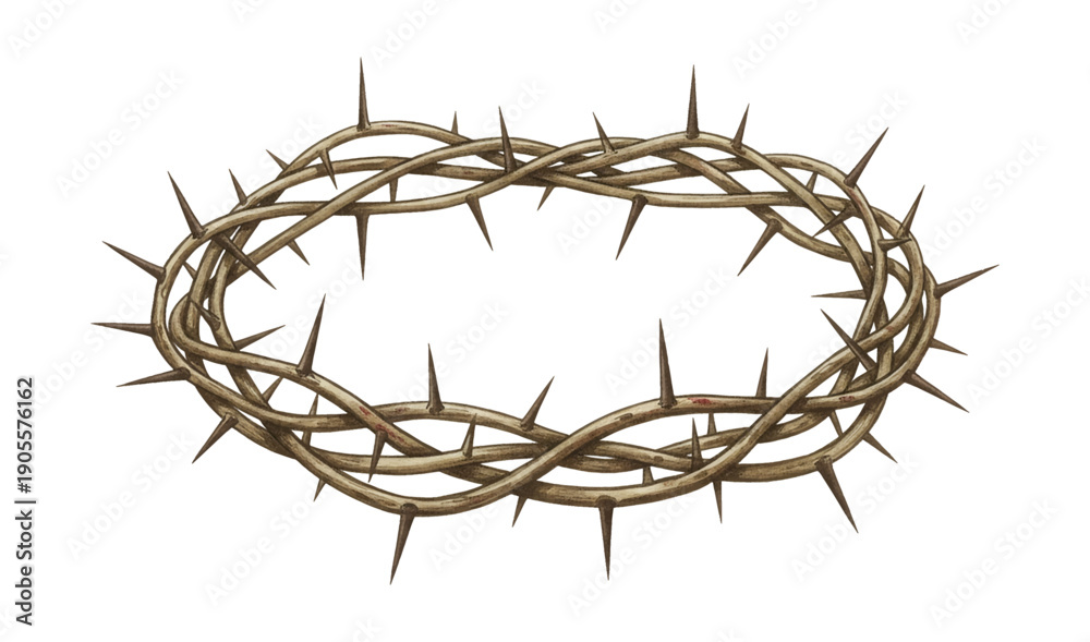 Fototapeta premium Detailed Realistic Crown of Thorns with Brown Twigs and Sharp Spikes Symbolizing Suffering and Sacrifice
