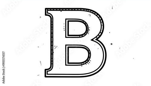Stylized letter B, bold outline, interior details, black & white, clean, modern, against a bright white backdrop