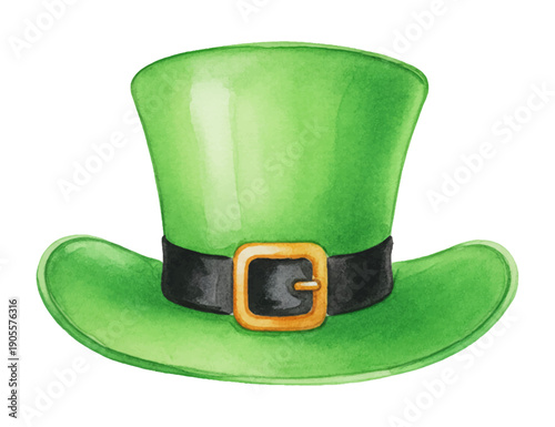 Green Leprechaun Hat with Black Band and Gold Buckle Symbol of St Patricks Day Celebration